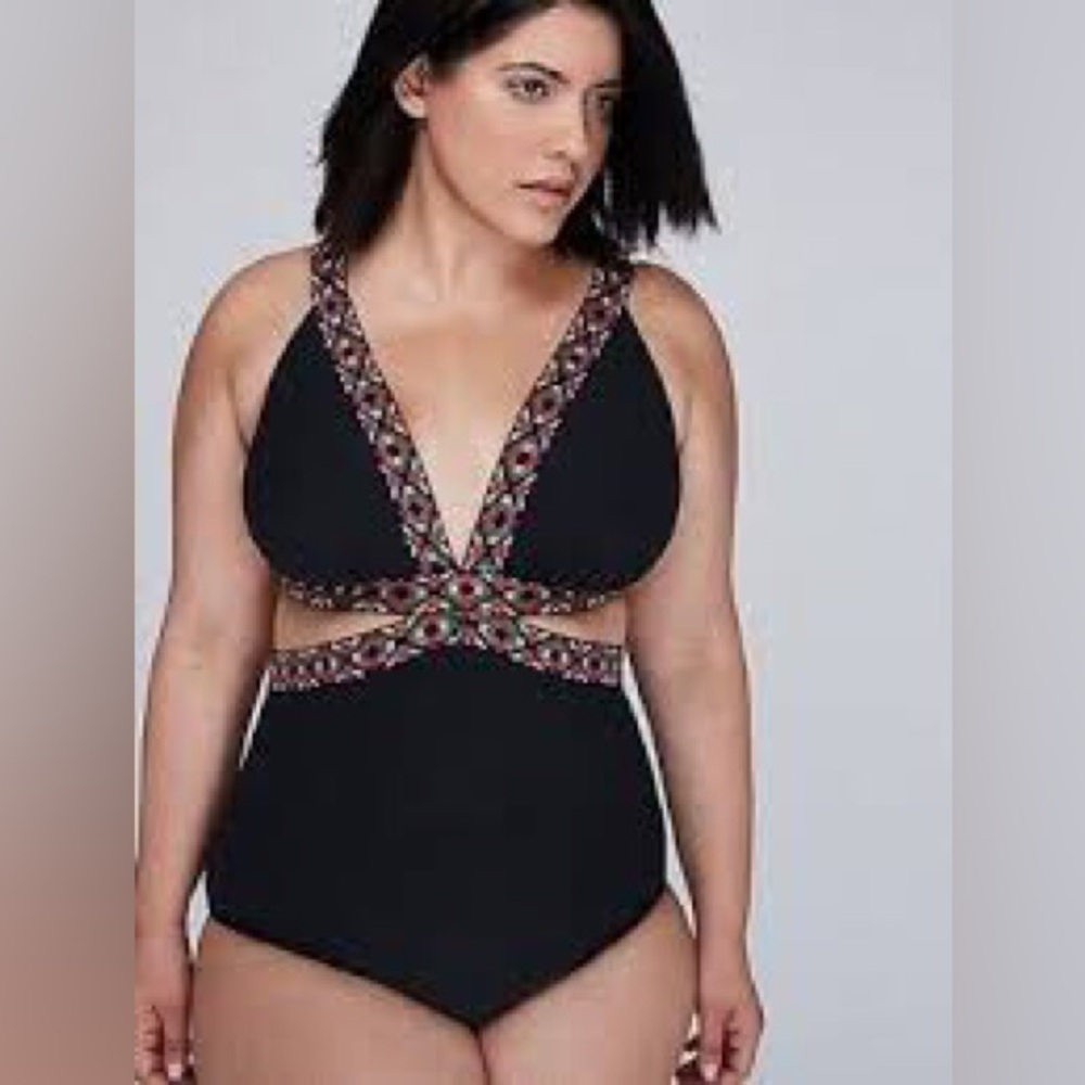 Swim by Cacique One-Piece Swimsuit High Waist Black Sz 18